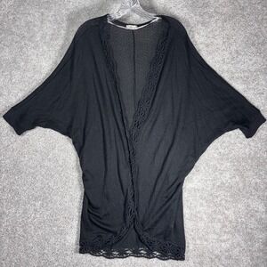 Womens Black Crochet Trim Open Front Kimono Cardigan Sweater Size L